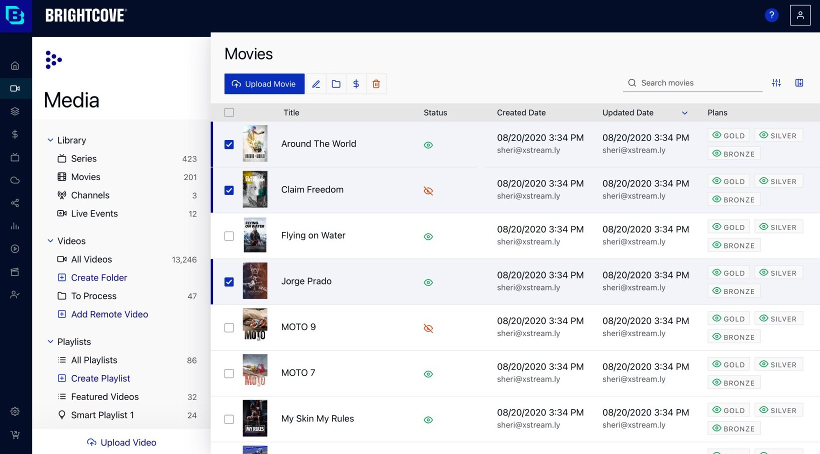 Beacon Media module: the movie library with status, dates and plan availability