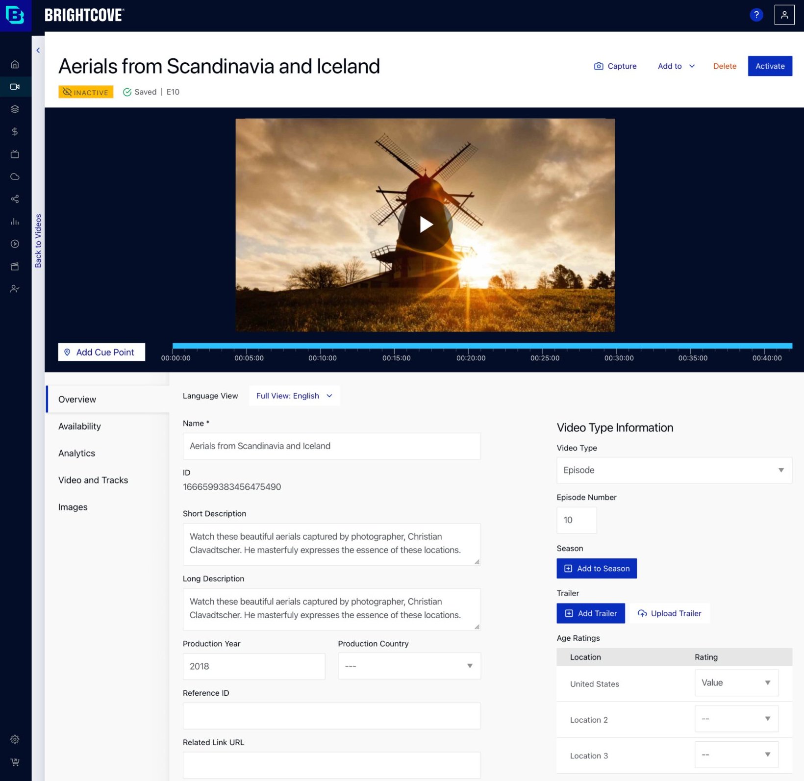 Video details for “Aerials from Scandinavia and Iceland”: player, metadata and video type