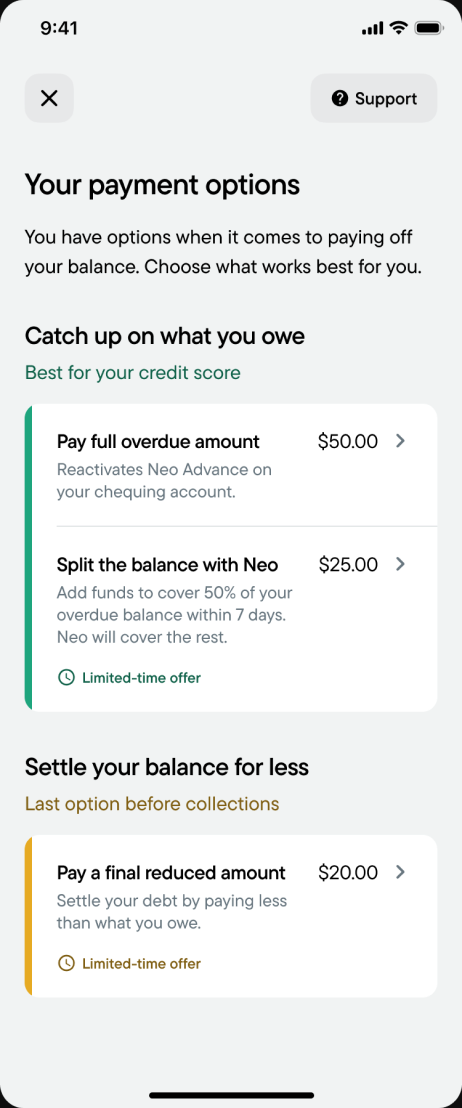 Your payment options: catch up on what you owe or settle your balance for less